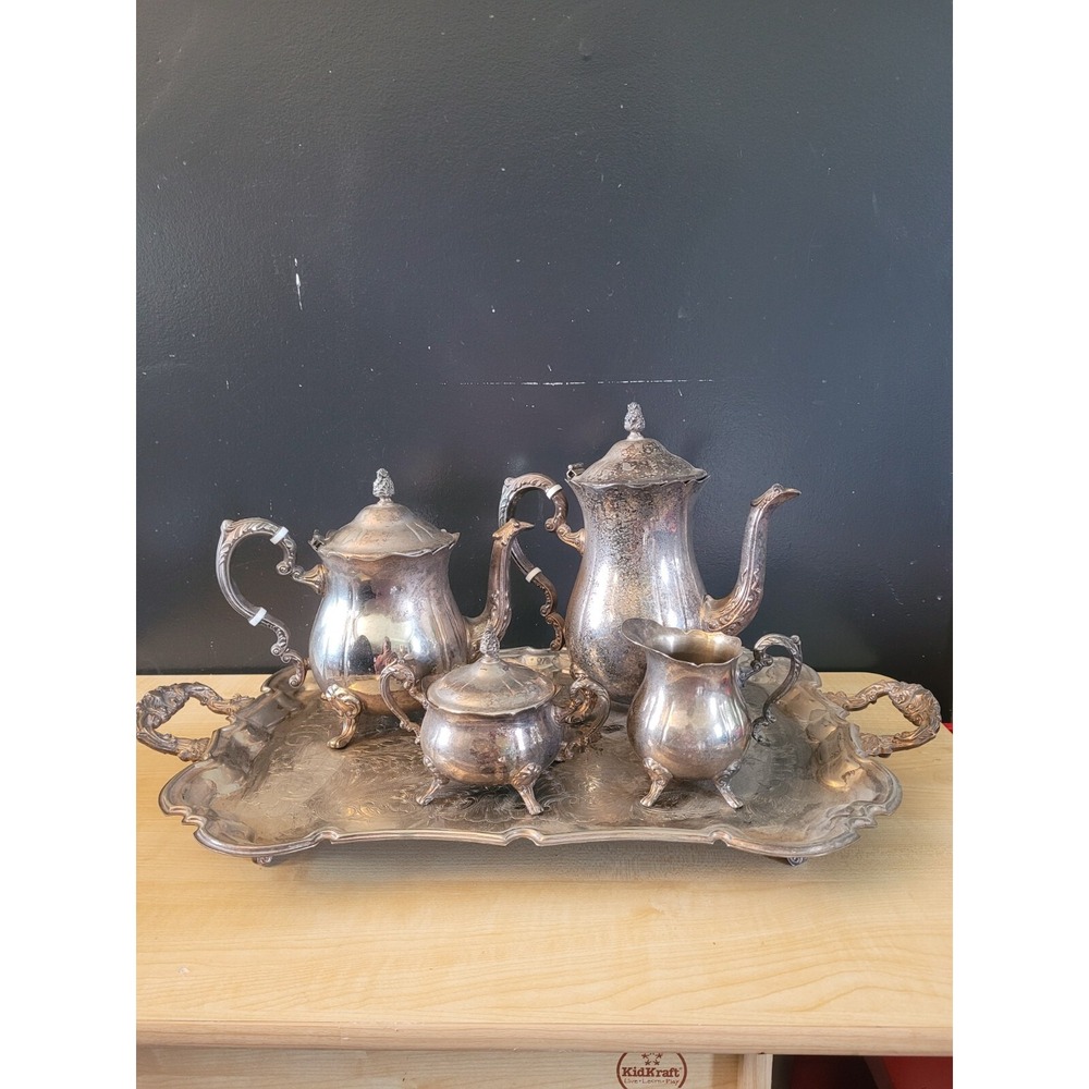 Vintage Leonard Silver Plated 6 Piece Coffee Tea Set with Tray